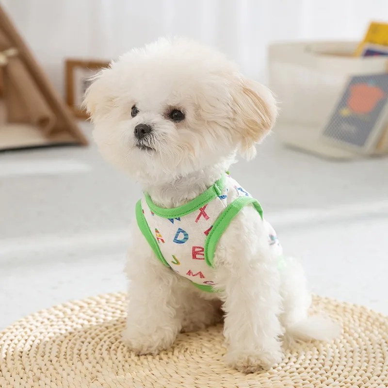 Full Printed Letter Pet Vest Traction Dog Clothes Puppy Summer Breathable Pullover Teddy Thin Two Legs Apparel