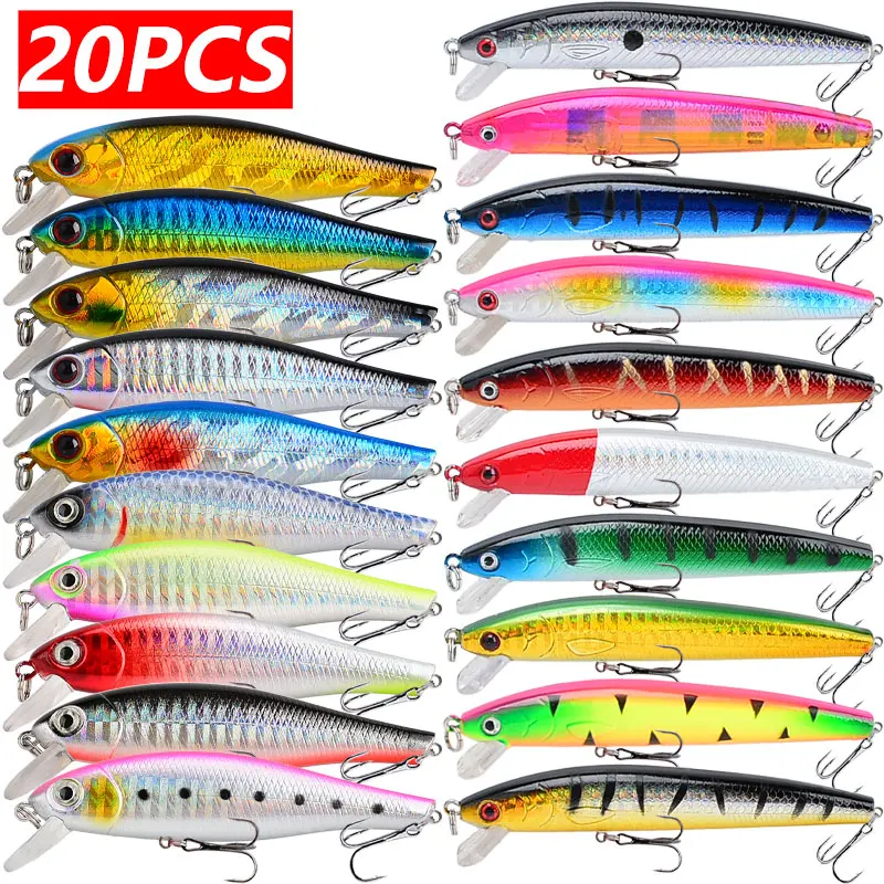 20pcs Vibrant Minnow Fishing Lure Set 9g/9.5g 3D Eyes Perch Artificial Bait Pike Carp Bait Swim Bait Fishing