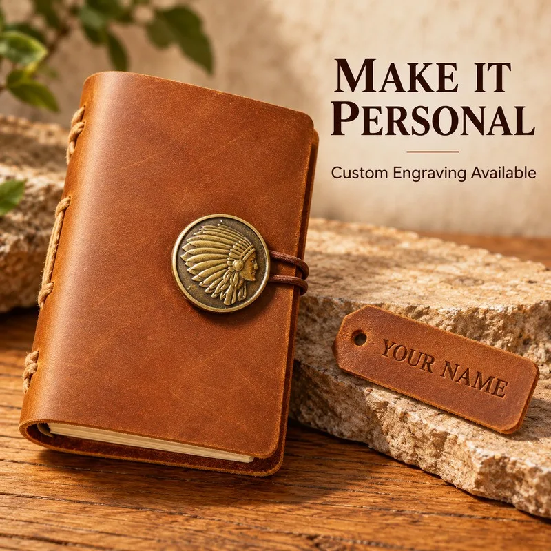 Mini Handmade Leather Traveler Notebook Vintage Pocket Journal Diary Sketchbook Unisex Portable Gift Memo Book Custom Engraving - view 4
