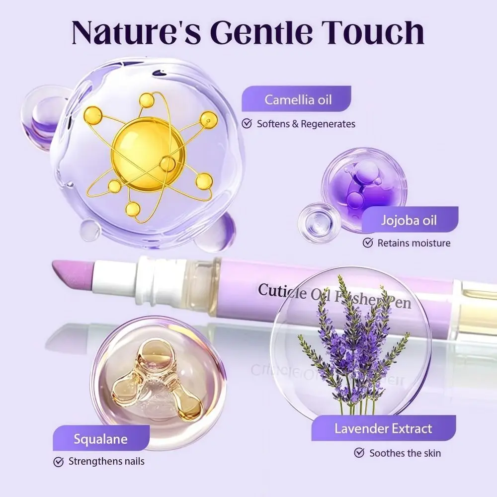 2-in-1 Cuticle Oil Pusher Pen Moisturizing 2ML Nail Cuticle Protectant Pen Nail Brighten Portable Nail Polish Pen Nail Care Tool