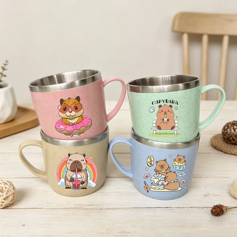 Capybara Wasserbecher Doppelwandiger Verbrühungsschutz Trinkflasche Edelstahl Milchbecher Cartoon A-Z Aufdruck Mundspülbecher Geschenke