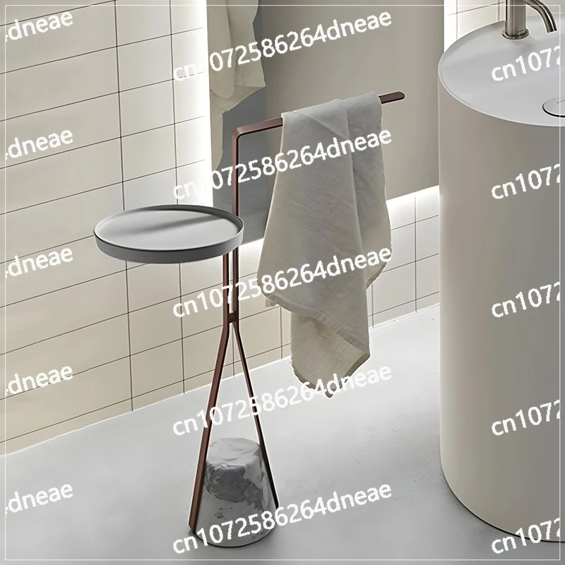 

Light luxury bathroom, non-punching stainless steel floor towel rack next to the bathtub, toilet marble towel rack