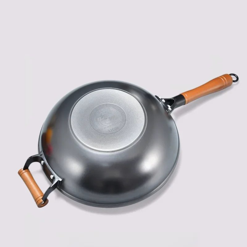 Thickened Cast Iron Wok for Gas/Induction Cooker with Non-Stick Coating-Free Frying Pan Wok Household Cooking Pan Cast Iron Pot