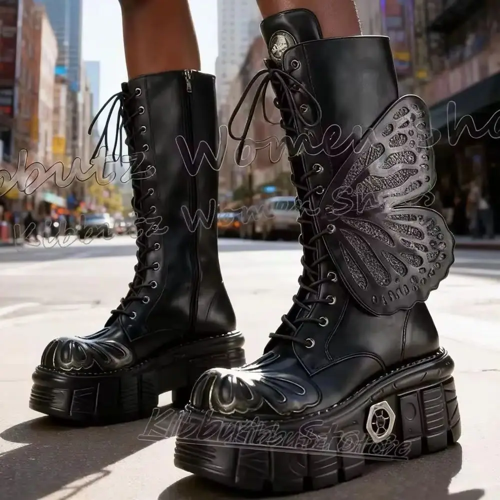

Knee High Boot Platform Gothic Dark Style Spicy Girls Shoes Punk Rock Fashion Novelty Sexy Elegant Concise Lace-Up Leather New
