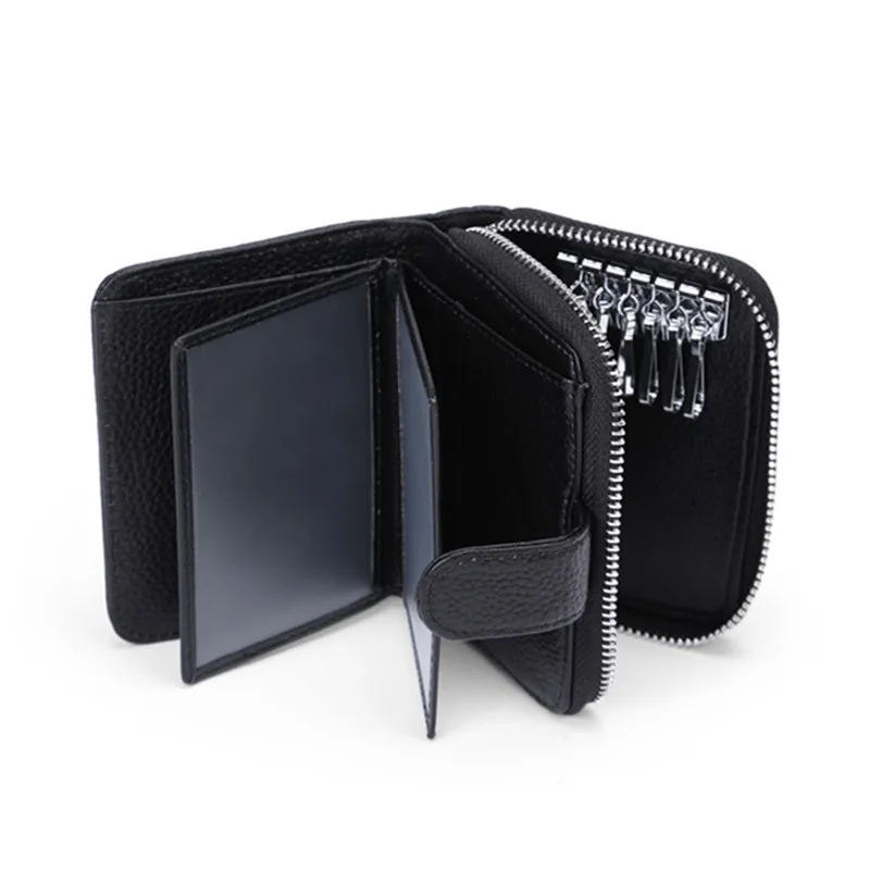 Top layer cowhide wallet, short multi-functional genuine leather key, ID card case storage wallet