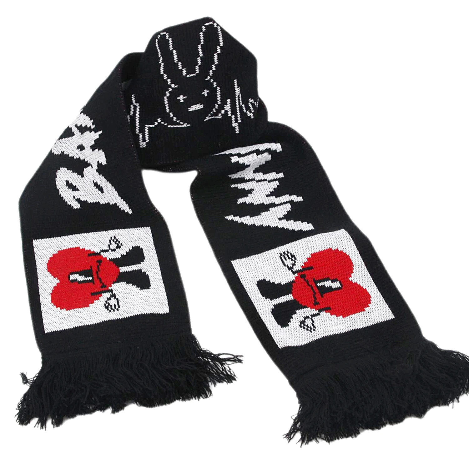 Bad Bunny Scarf Winter Knitted Bufanda Gift From Fans Shawl Soft Acrylic unisex With Fringe Black