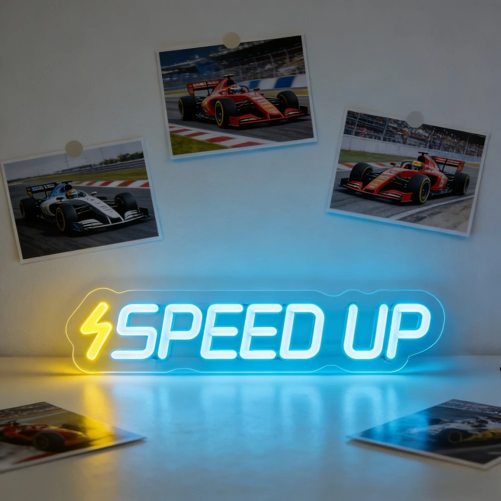 

Неоновая вывеска SPEED UP Lightning Bolt: светодиодный настенный декор для дома, бара, игровой комнаты, для автолюбителей, мотивационный подарок на тему гонок