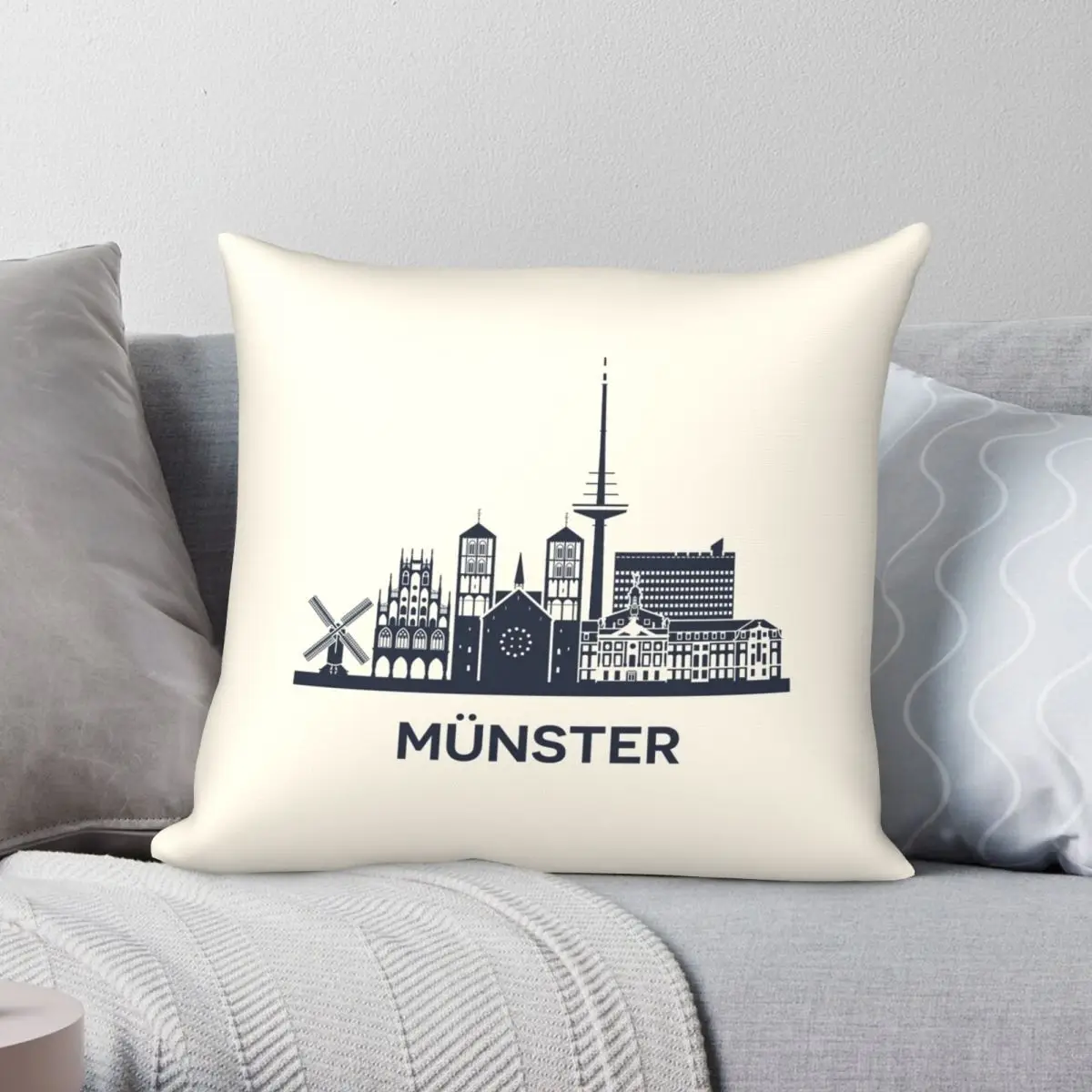 Skyline Emblem Of Munster City Pillowcase Polyester Linen Velvet Printed Zip Decor Home Cushion Cover