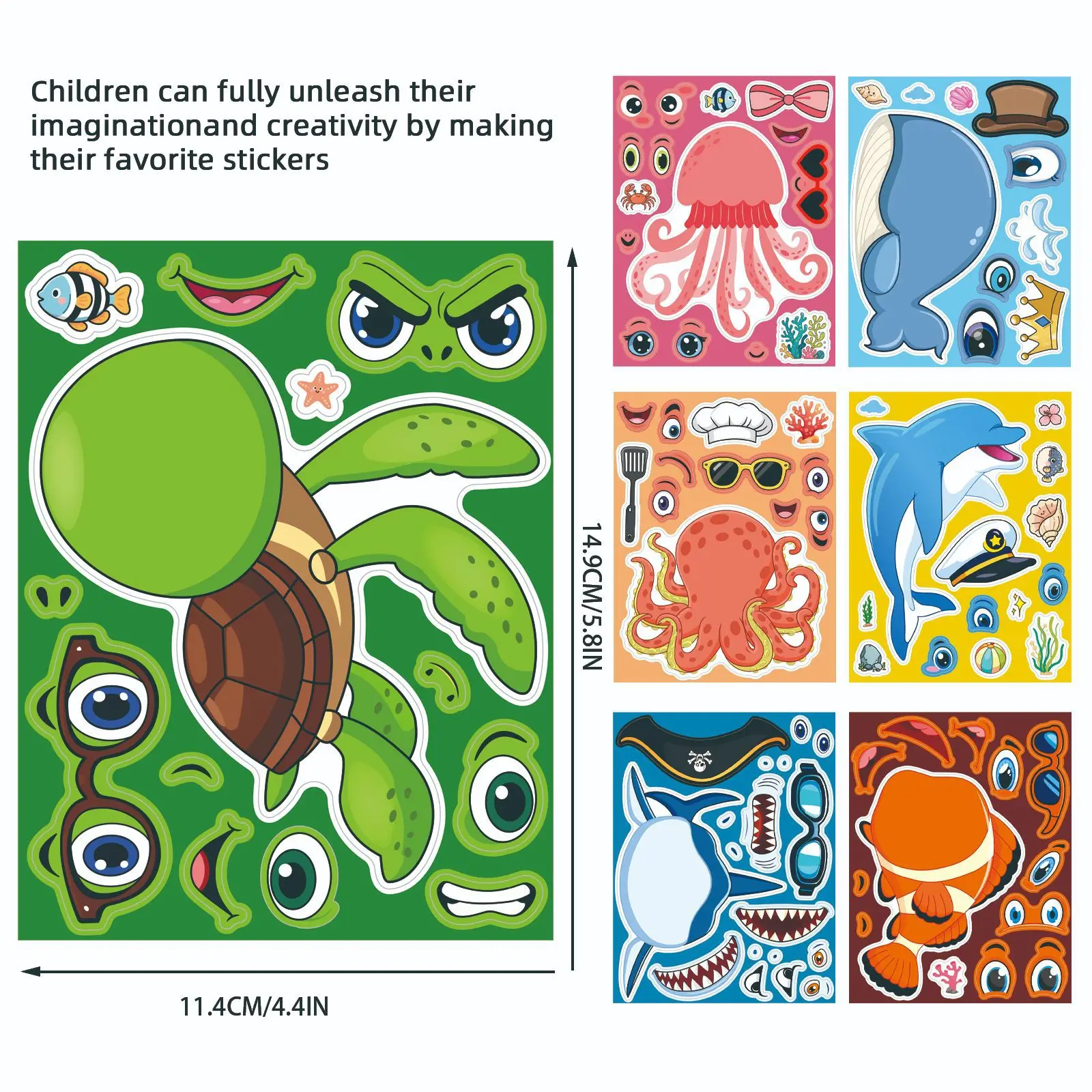 8 Sheets/pack Marine Animal Puzzle Stickers Make a Face Stickers Luggage Notebook Handbook DIY Decoration Waterproof Stickers