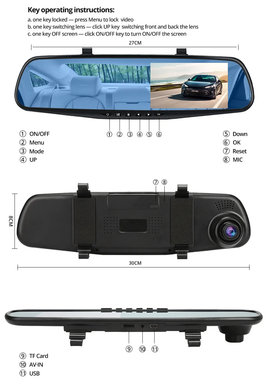 E-ACE Dashcam Auto Dvr 4,3 Zoll Spiegel FHD 1080P Kamera Optional Dual Objektiv DVR Rückspiegel Dash Kamera video Recorder Auto – Detail 27