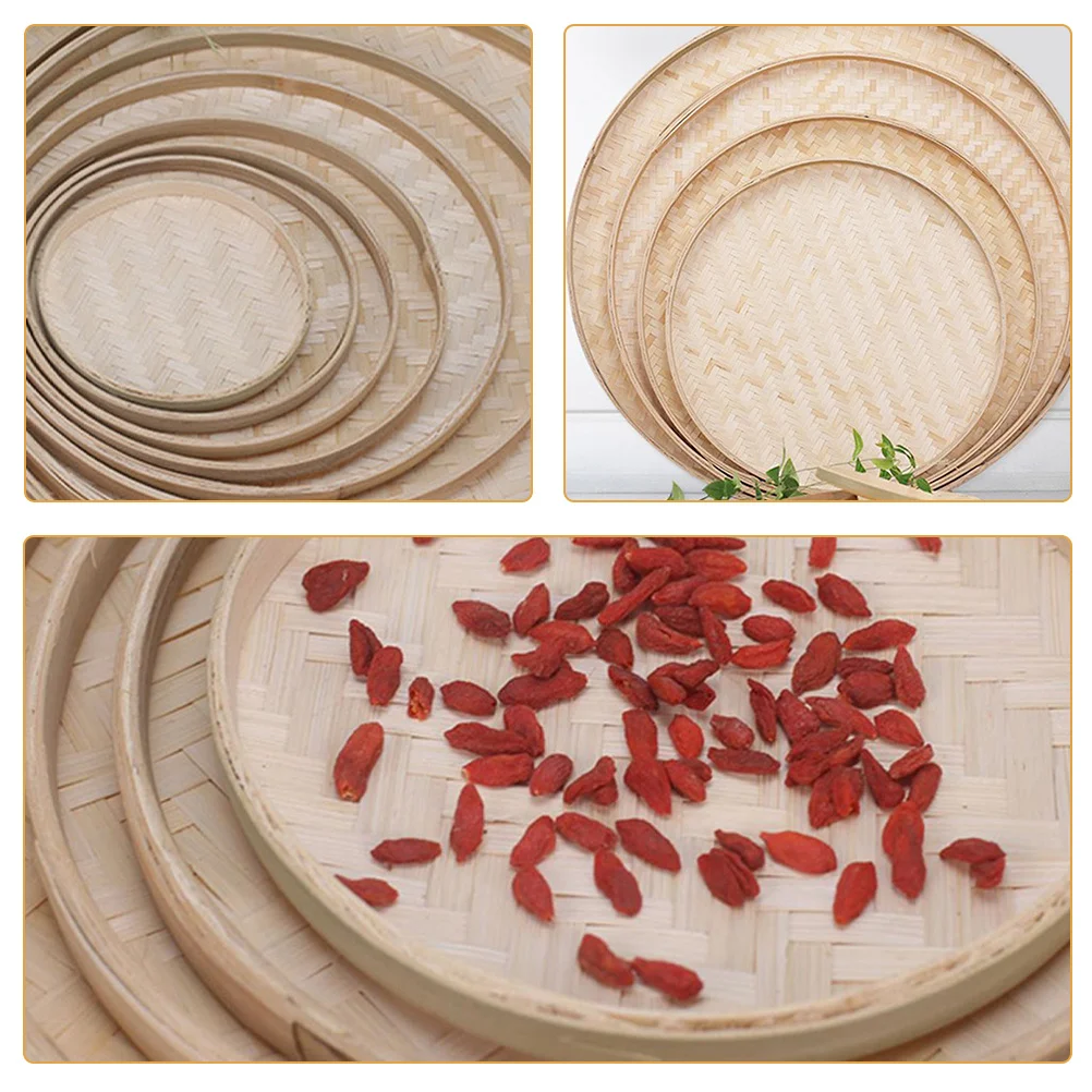 

4Pcs Bamboo Woven Basket Set Multipurpose Food Storage Tray Bread Fruit Vegetable Organizer Practical Woven Fruit Tray