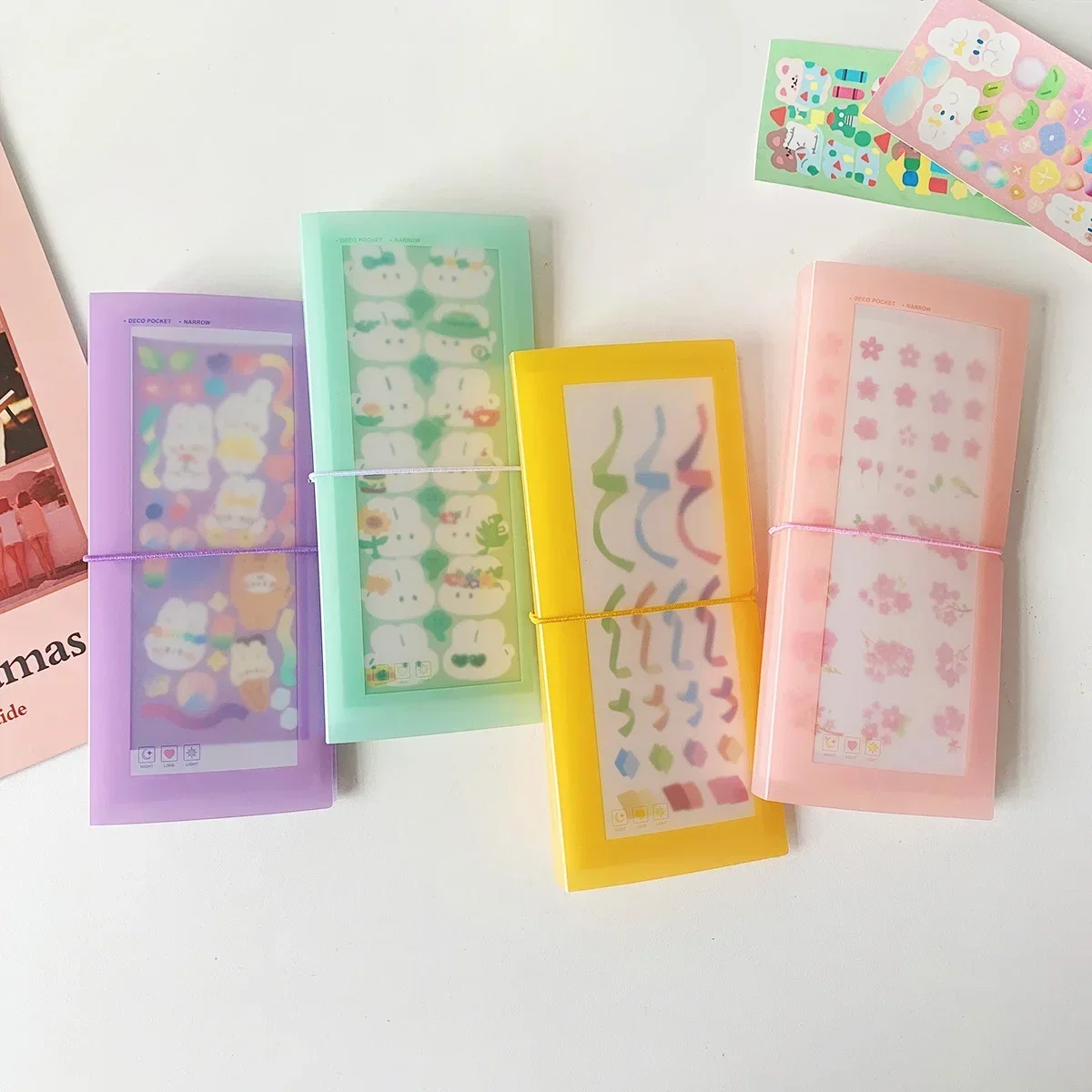 30sheets Macaron Color Transparent Large Capacity Sticker Storage Booklet Long Strip Band Large Capacity Stationery Card Album