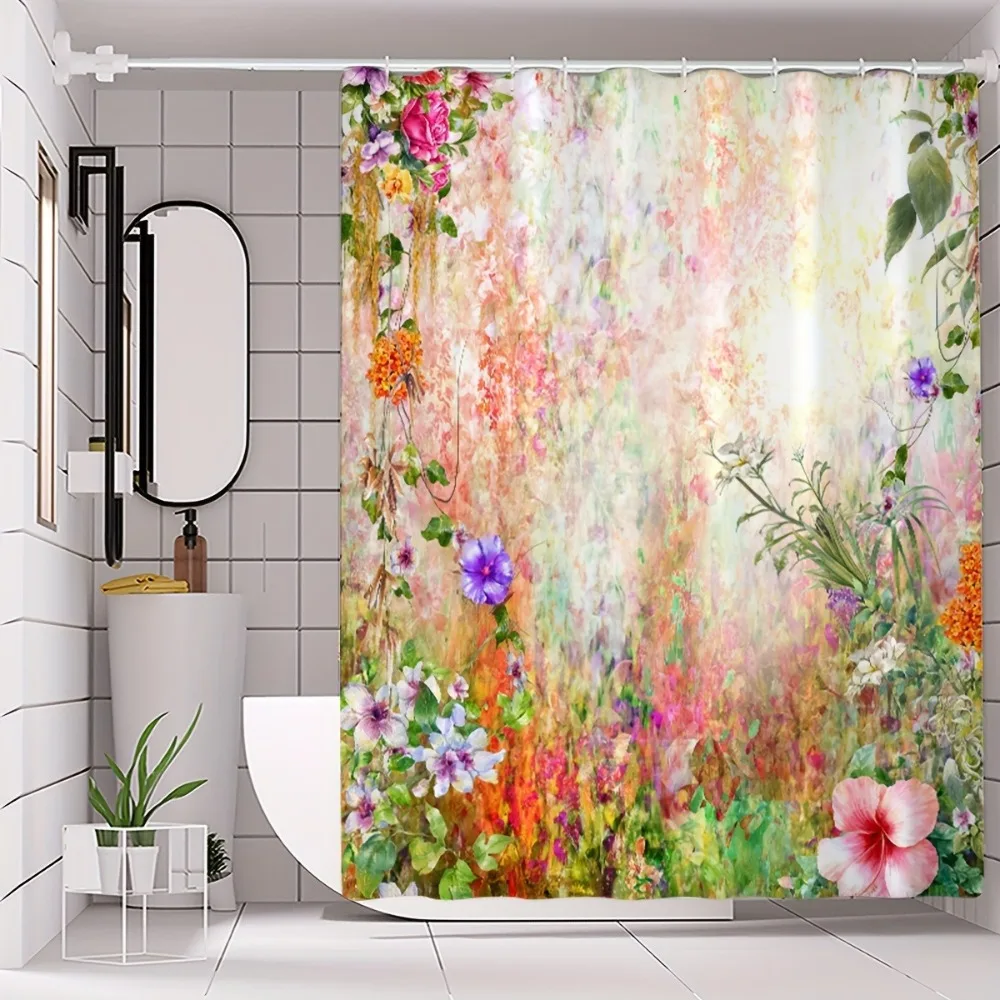 

Bright floral patterns Washable Dirt-Resistant Shower Curtain Shower Head waterproof Polyester Bath Curtain For Home Decor