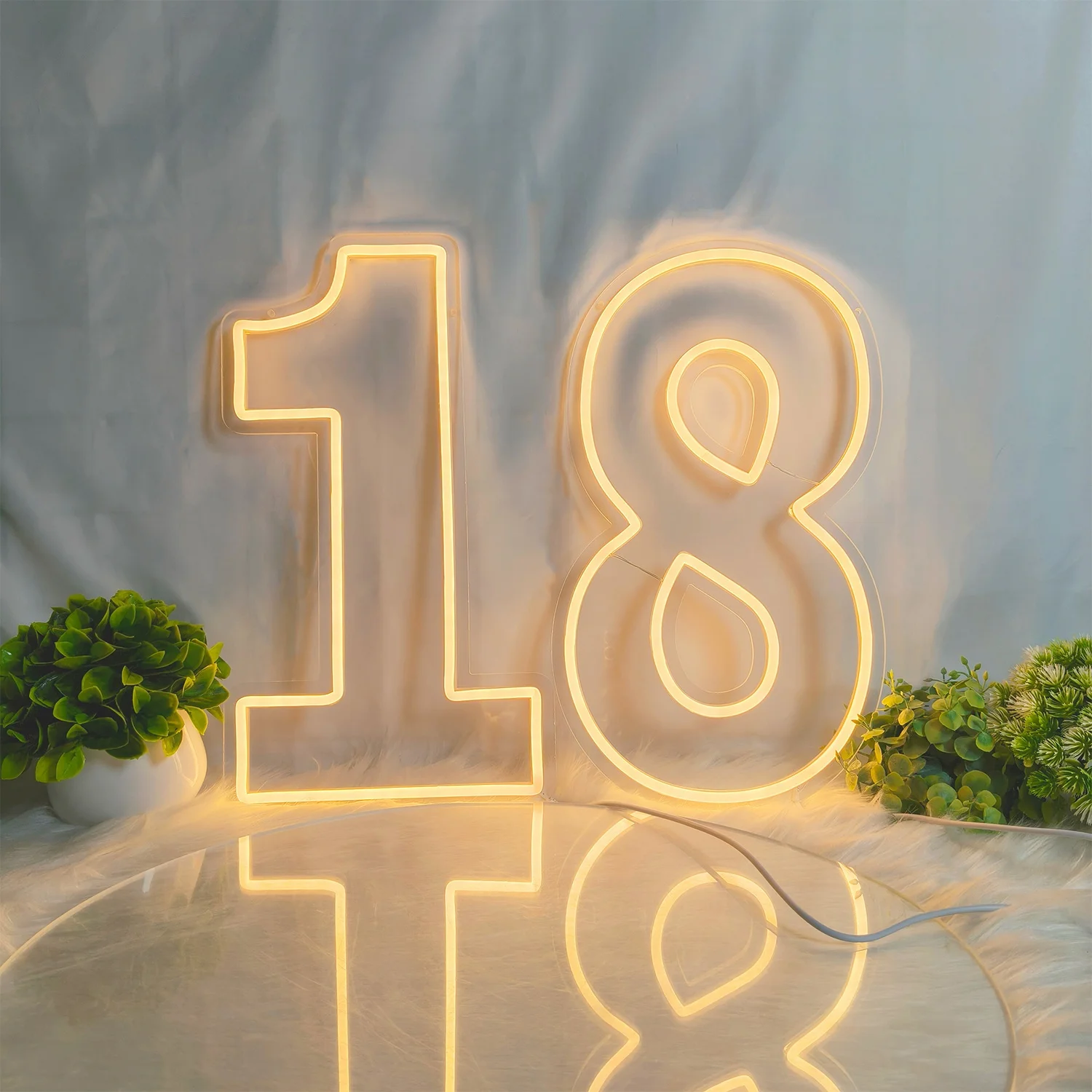 

Светодиодная неоновая вывеска, настенная, из полимерной смолы, цифры от 18 до 9, регулируемая яркость, идеально подходит для юбилеев, баров, дома