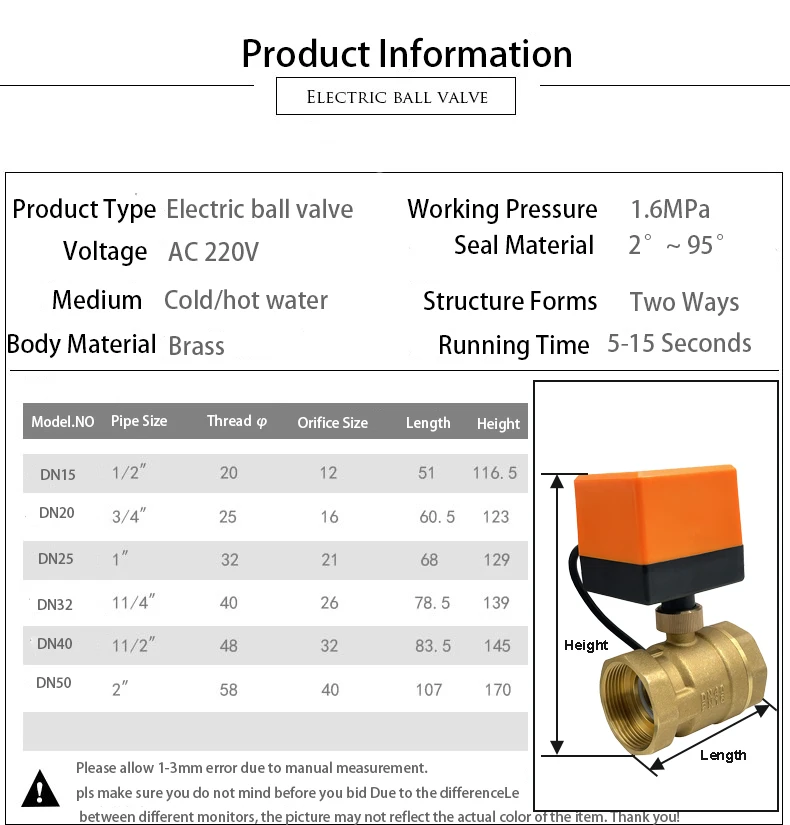 1/2" 3/4" 1" 2" motorisierter Kugelhahn 3-Draht 2 Steuerung Messing elektrischer Kugelhahn für Wasser/Öl/Flüssigkeit 220V 12V 24V – Detail 2