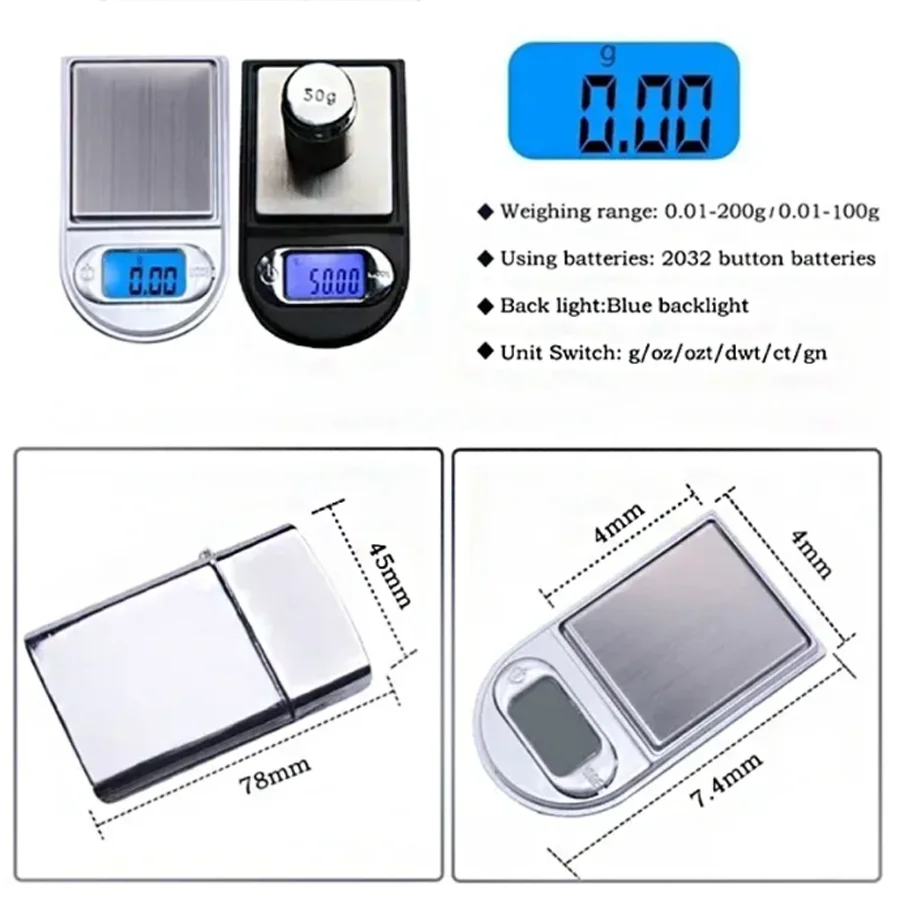 Mini Pocket Lighter Scale 200g Precision Digital Scales for For Jewelry Diamond Reloading Kitchen 0.01g Weight