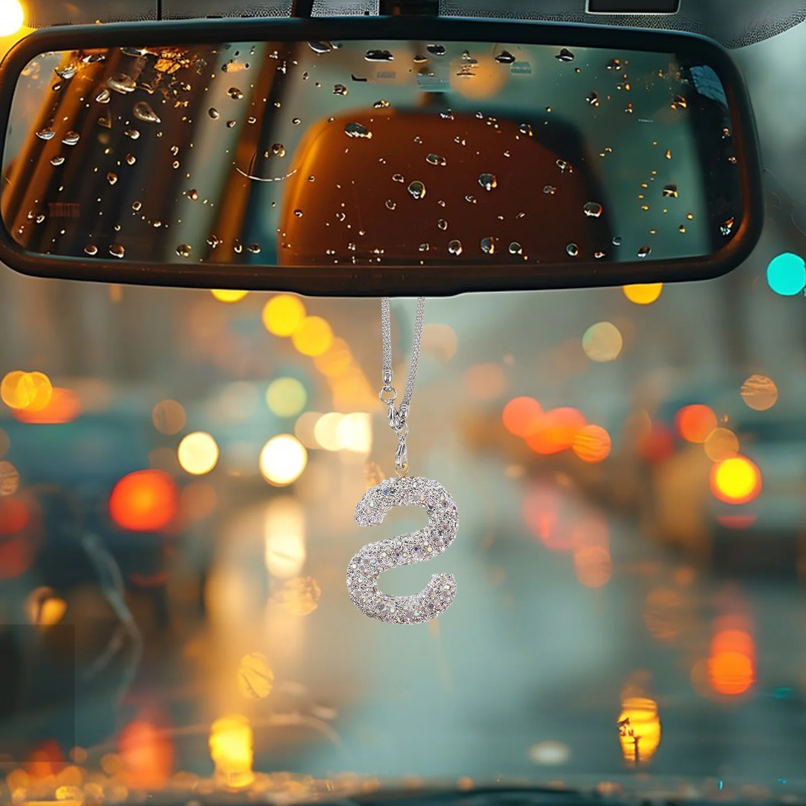 

S Initial Car Letter Charm Sparkling Rhinestone Pendant Hanging Rear View Mirror Ornament Bling Car Mirror Decoration Auto Decor