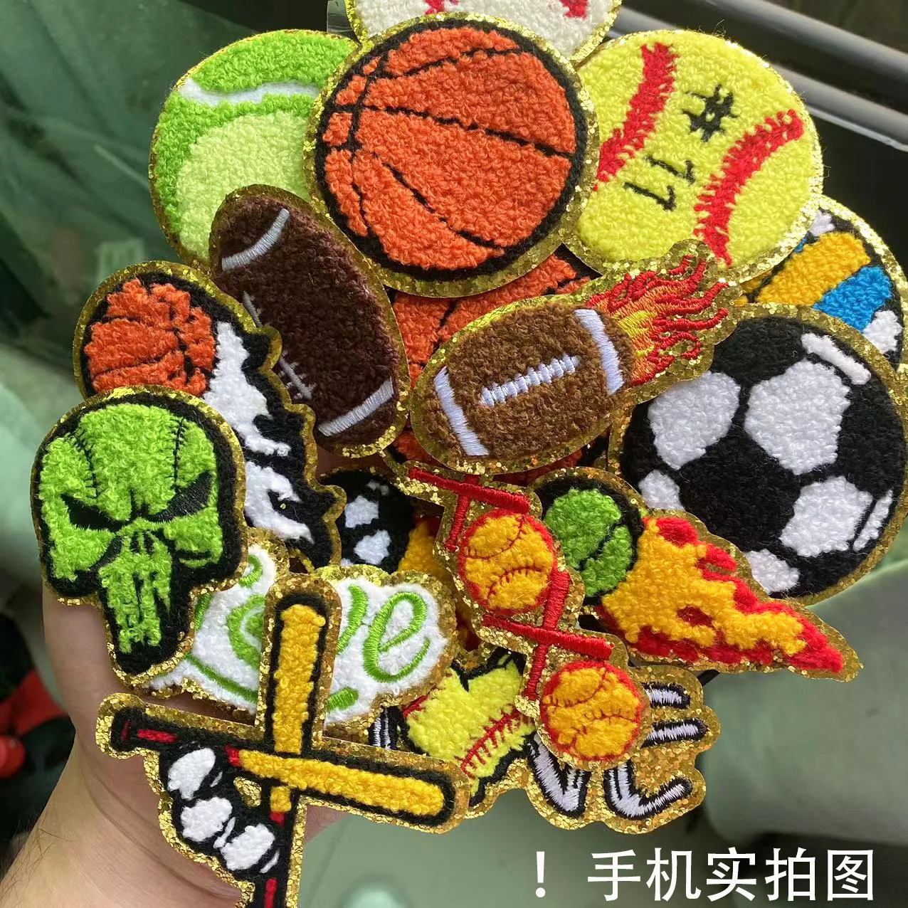 Chenille Fabric Appliques Towel Embroidery Football Patch Iron on Rugby Badge Basketball Player Figure Thermo Adhesive Stickers