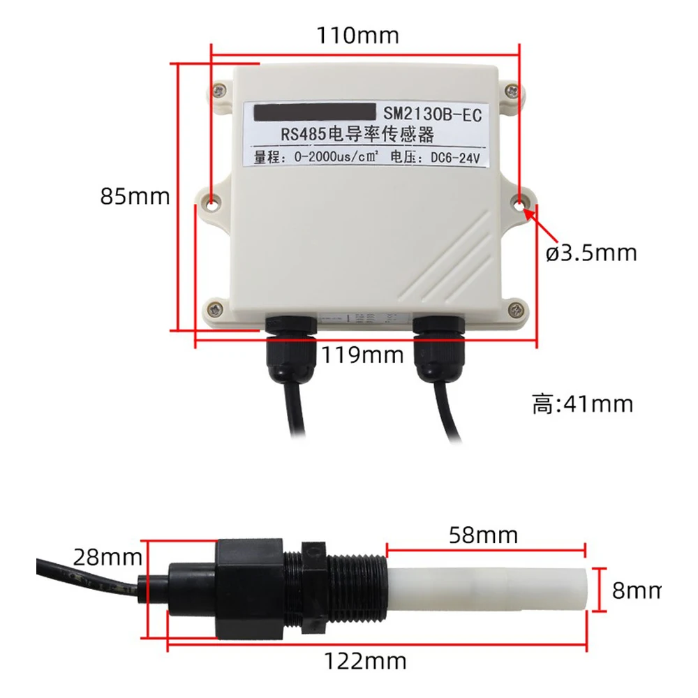 High Precision Liquid Conductivity EC Value Sensor Current Voltage Probe Water Quality Transmitter RS485 0-5V 4-20MA Output