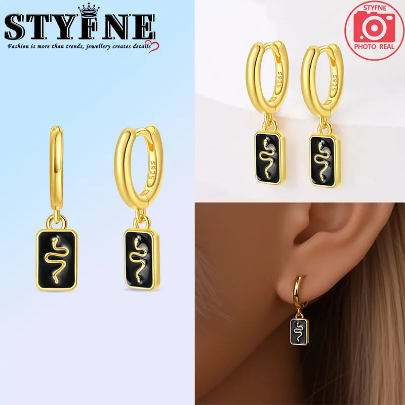 Animals Pets 925 Sterling Silver Gold Spirit Snake Rectangle Black Hoop Earrings Women's  Jewelry For Everyday Wear Couple Style