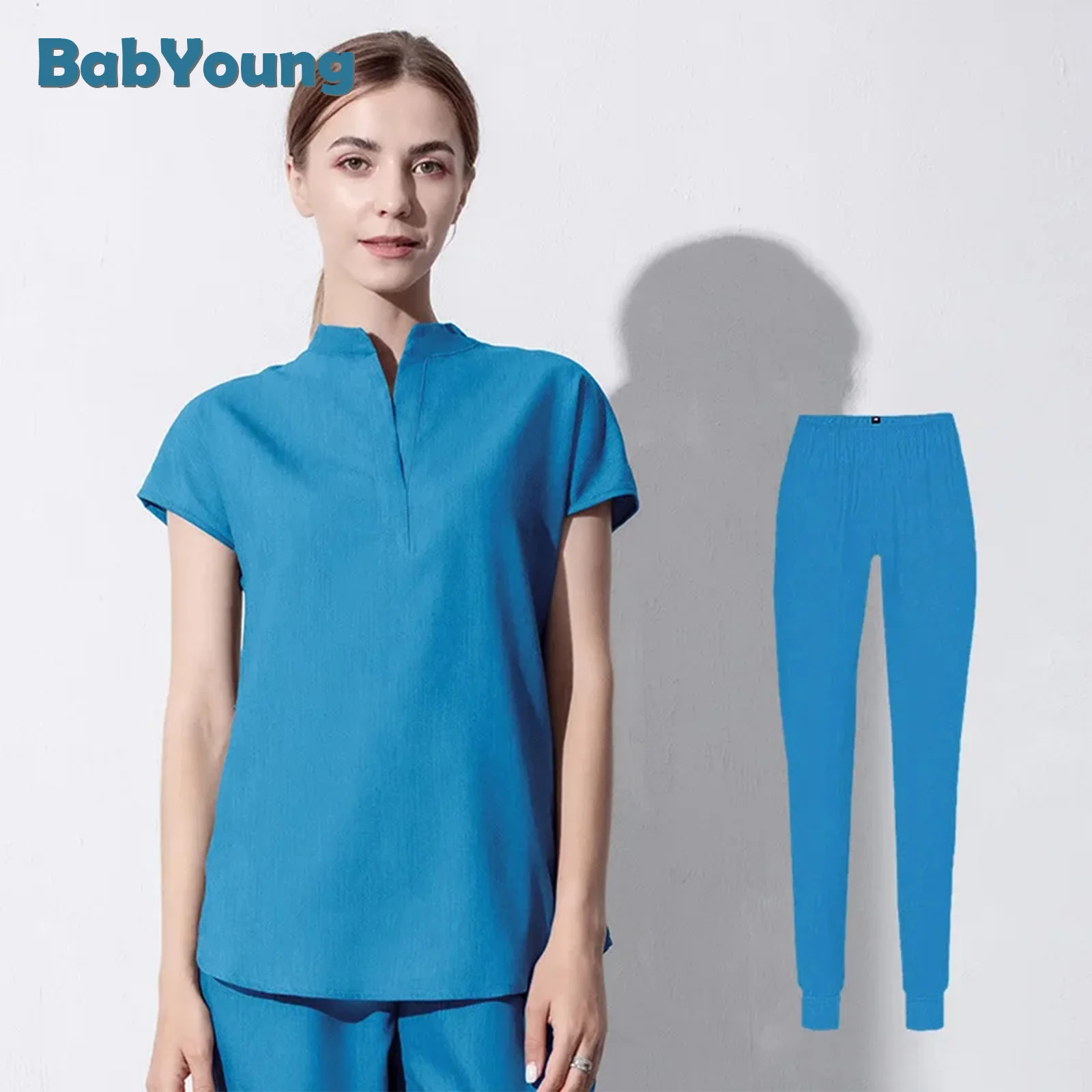 Peelings für Frauen Haustier Krankenhaus Uniform Set Peeling passt einfarbig Unisex OP-Kleid Tasche V-Ausschnitt Jogger Großhandels preis