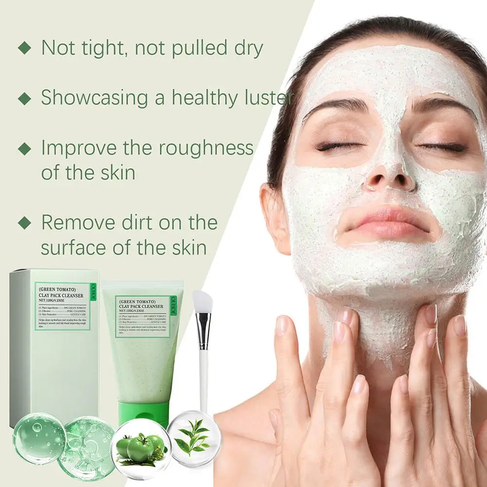 Green Tomato Clay Mask,Fully Green Tomato Clay Mask Cleanser, Green Tea Exfoliating Gel Cleanser Nourishing Cleanser Facial Care