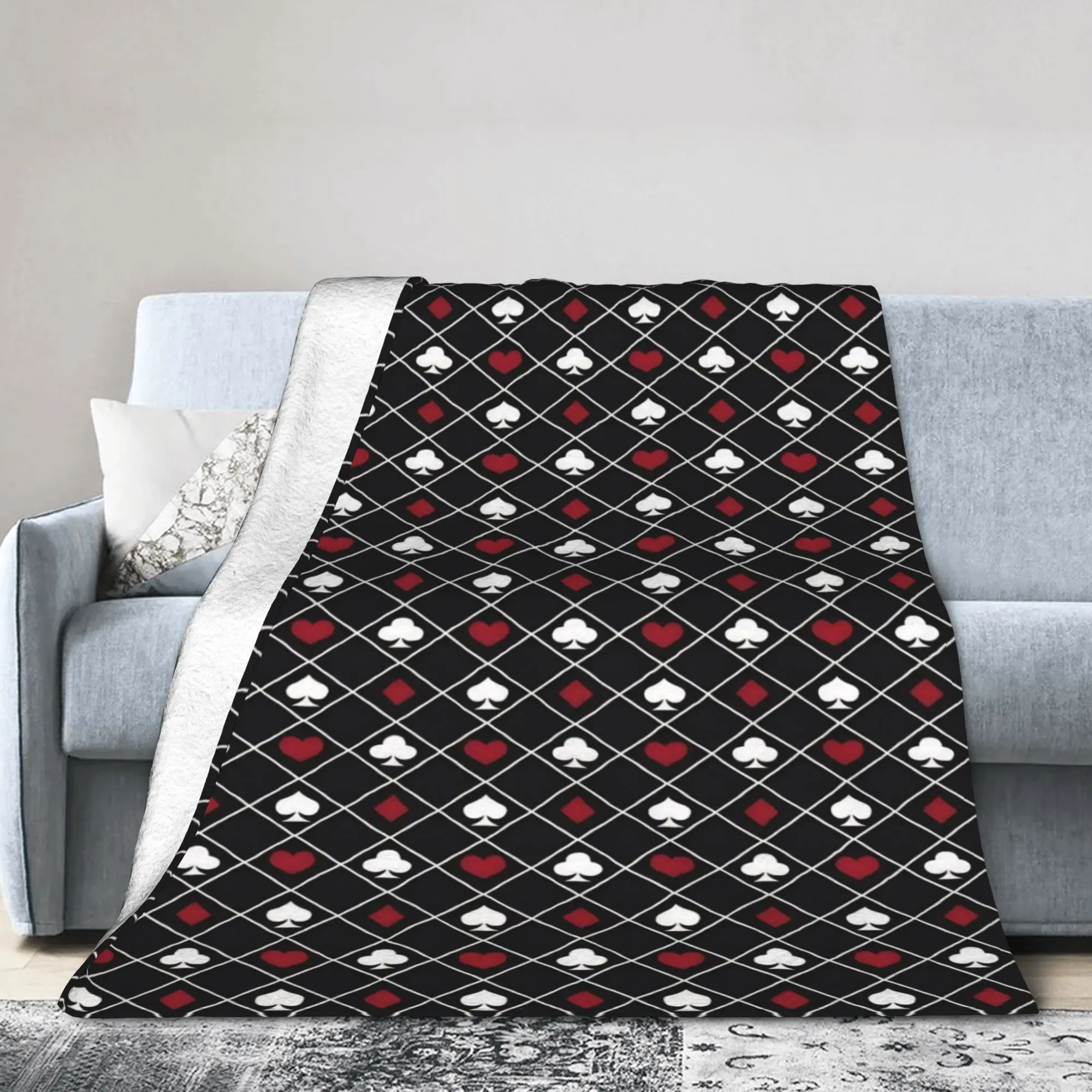 New Arrival Playing cards suit symbols Blanket Lightweight Thin Coral Fleece Plush  Relax Throw Blanket Machine Washable