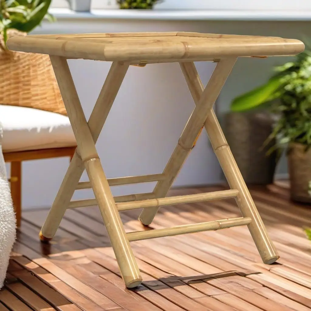 

Compact Folding Bamboo Patio Table 17.7x17.7x17.7 for Outdoor Use