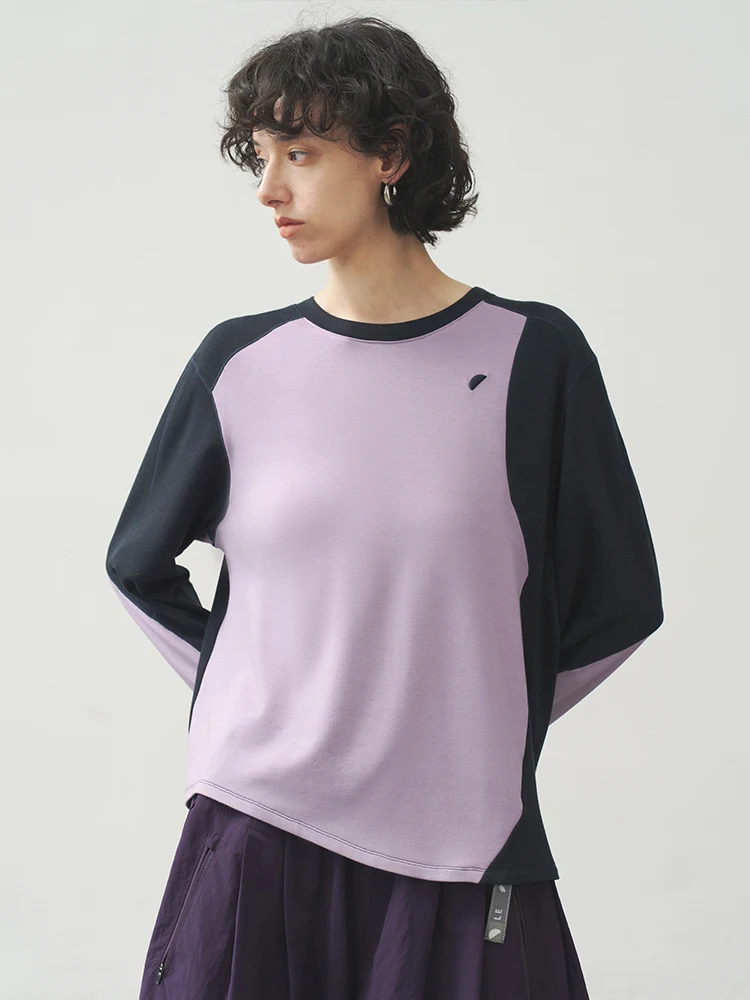 

Свободная повседневная асимметричная футболка с длинным рукавом и цветовыми блоками, женский топ с оригинальным круговым дизайном, спортивная одежда для осени