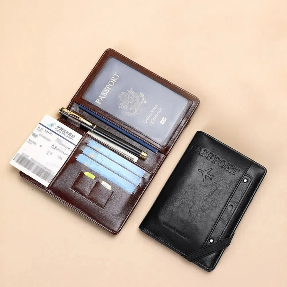

Card Holder PU Passport Bag Passport Cover Ticket Holder Passport Clip Airplane Check-in Multifunctional Travel Wallet Men