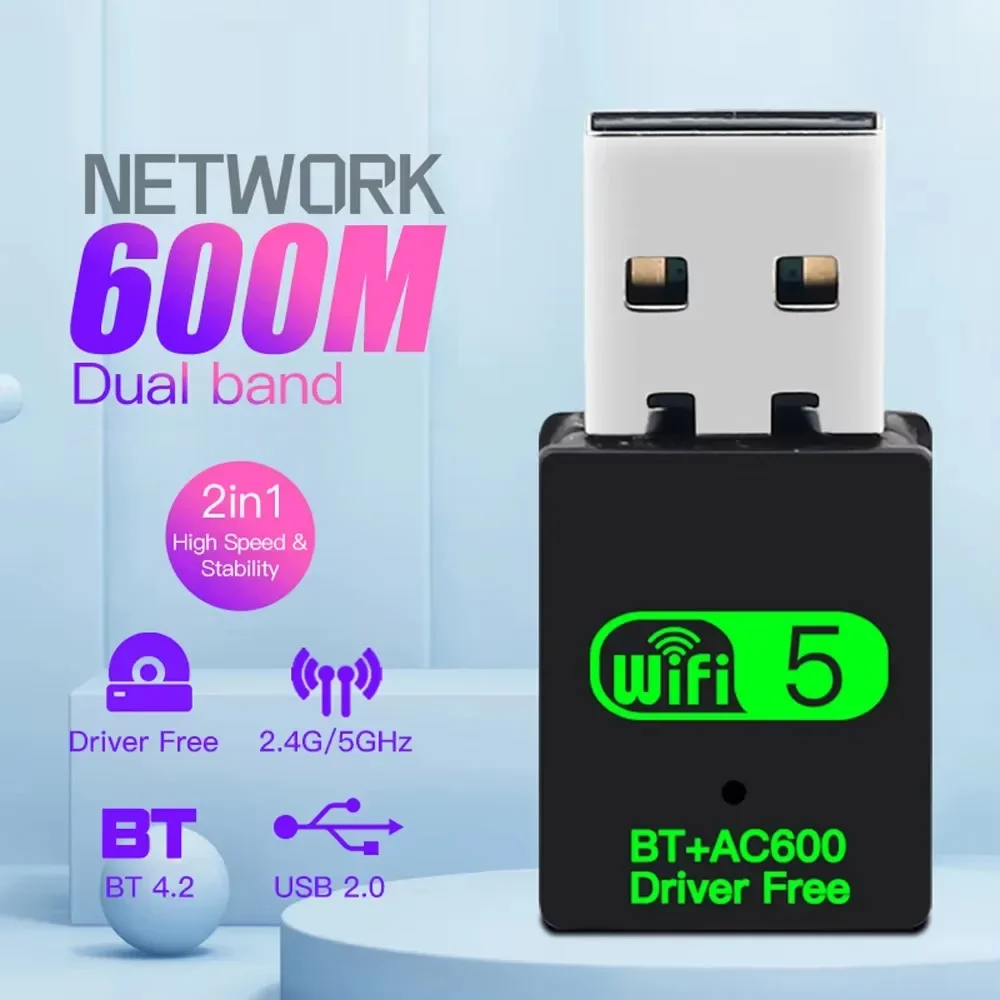 yZ[z600Mbps USB WiFi Bluetooth V[o[ gX~b^[ 2 in 1 hO fAoh USB Wifi A_v^[ CXlbg[NJ[h PC/bvgbvp