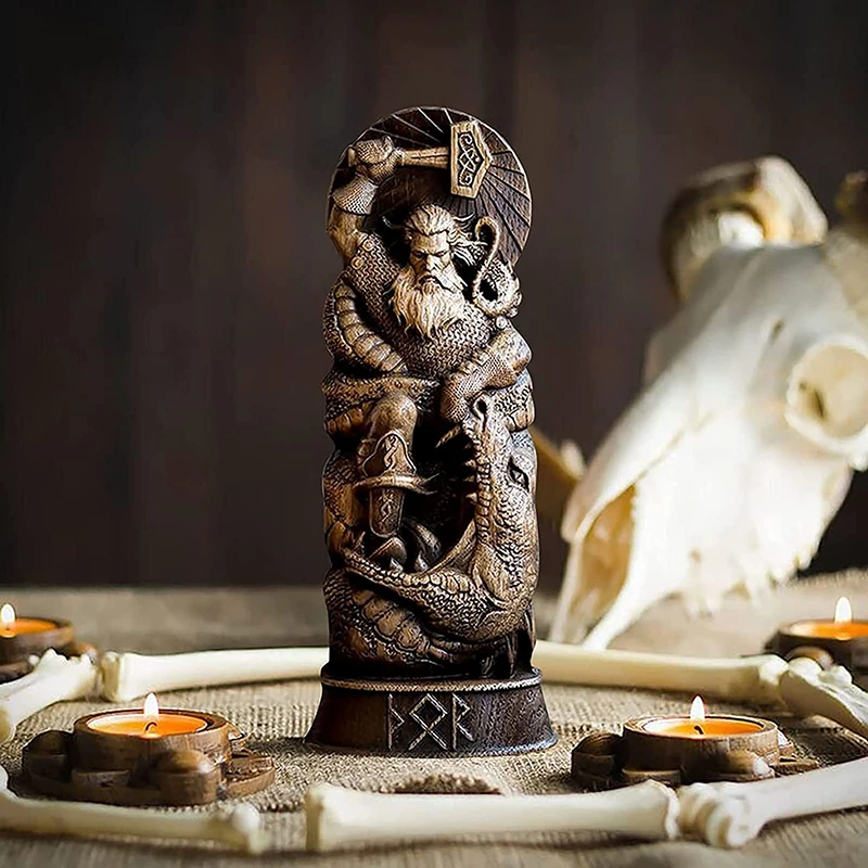 Hero statues imitation wood carving resin ornaments resin crafts myth ornaments Thor gods decoration