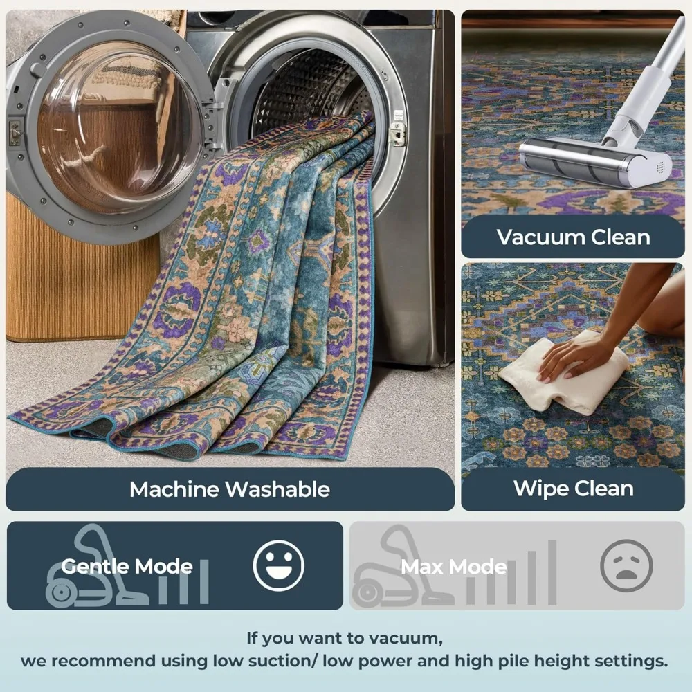 سجاد منطقة بوهو الأنيق، 8 × 10 لمساحات المعيشة، مقاوم للبقع وقابل للغسل في الغسالة، دعم غير قابل للانزلاق لغرف النوم، طباعة عتيقة #6