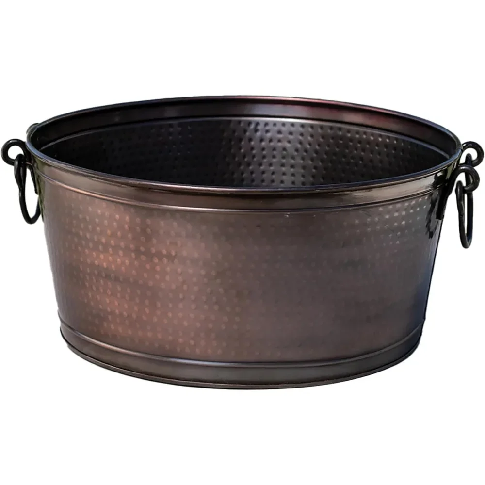 

Antique Hammered Design with Round Carry Handles 17.5 x 8 Inch Galvanized and Copper Materials Ice Bucket or Beverage Tub