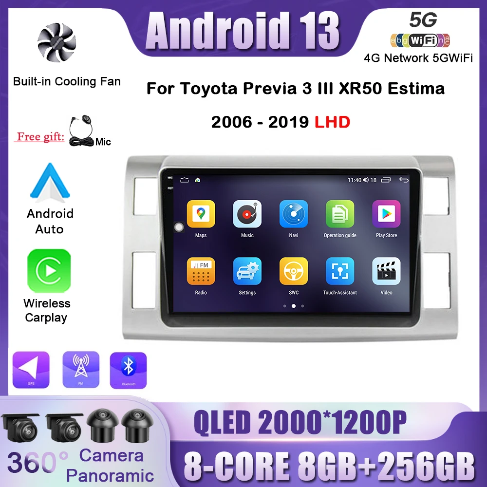 

Android 13 для Toyota Previa 3 III XR50 Estima 2006 - 2019 LHD Carplay Wi-Fi 9 "экран автомобильное радио мультимедийный плеер навигация GPS