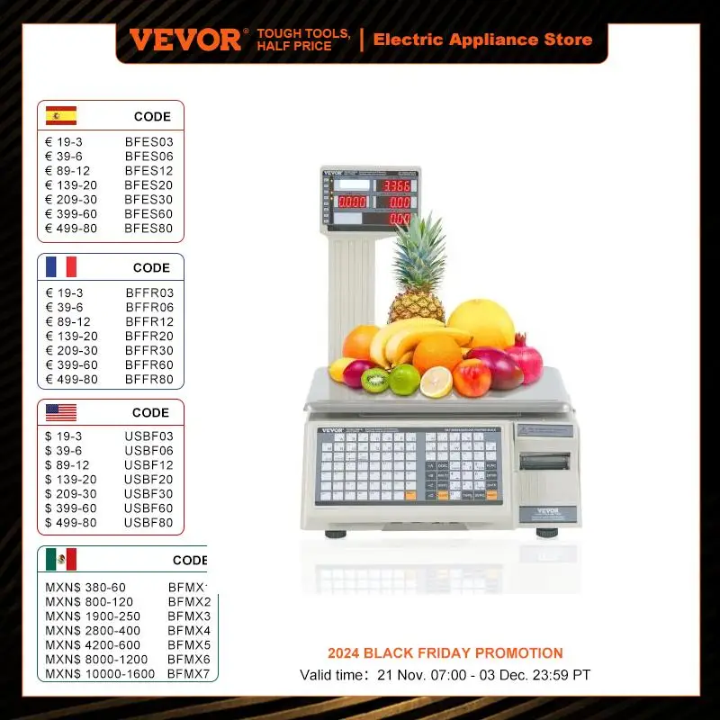 VEVOR Electronic Price Computing Scale 66 LB Digital Deli Weight Scales LCD & LED Digital Produce Counting Weight for Retail