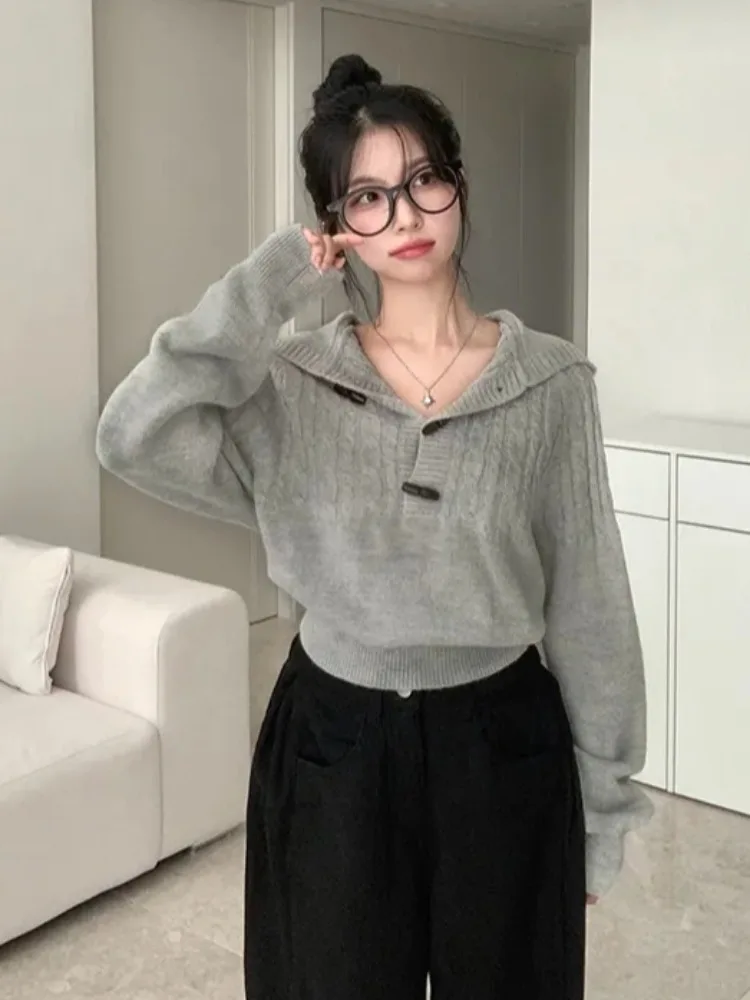 Chic Autumn Winter Soft Cozy Plaid Knit Long Sve Women's Sweater Sli Slimming Button Design Versatile Faionable Knit...