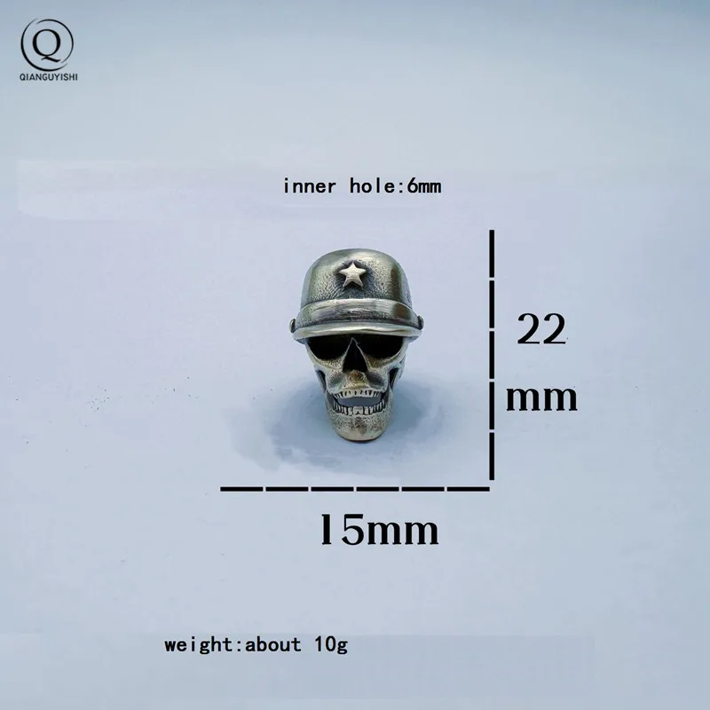 Five-pointed Star Hat Skull Solider Head Sculpture Brass Knife Bead EDC Outdoor Paracord DIY Accessories Lanyard Pendant Jewelry