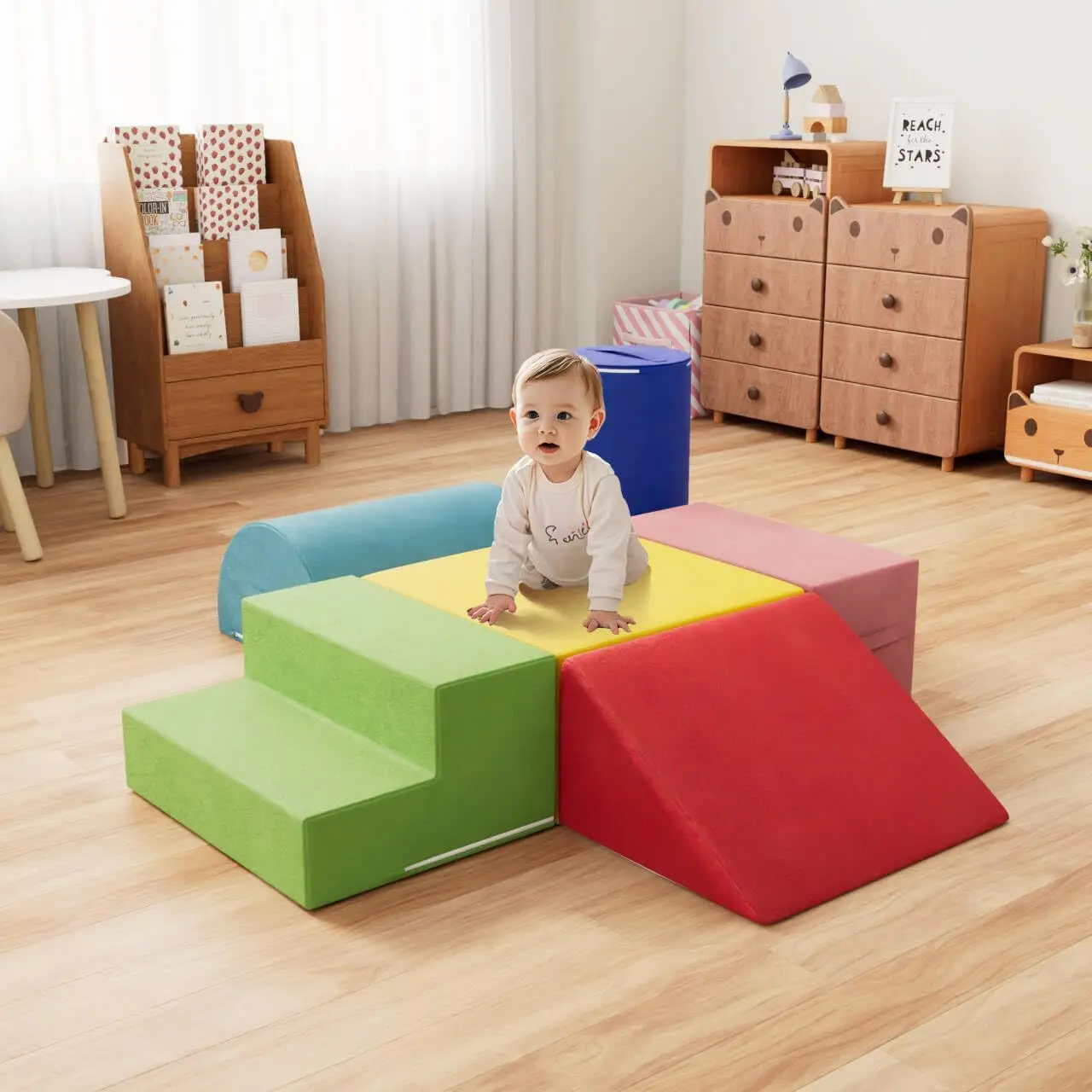 幼児用フォームクライミングブロック6個、ハイハイと滑り用の超高密度フォーム付きベビークライミングジム、屋内ソフト