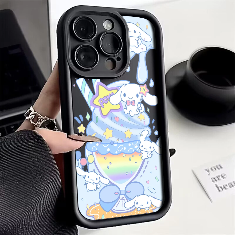 Capa de telefone Sanrio Kuromi Melody Cinnamoroll para iPhone, tampa traseira em TPU macia com alça de mão, iPhone 16, 15, 14, 13, 12, 11 Pro Max, Mini Plus