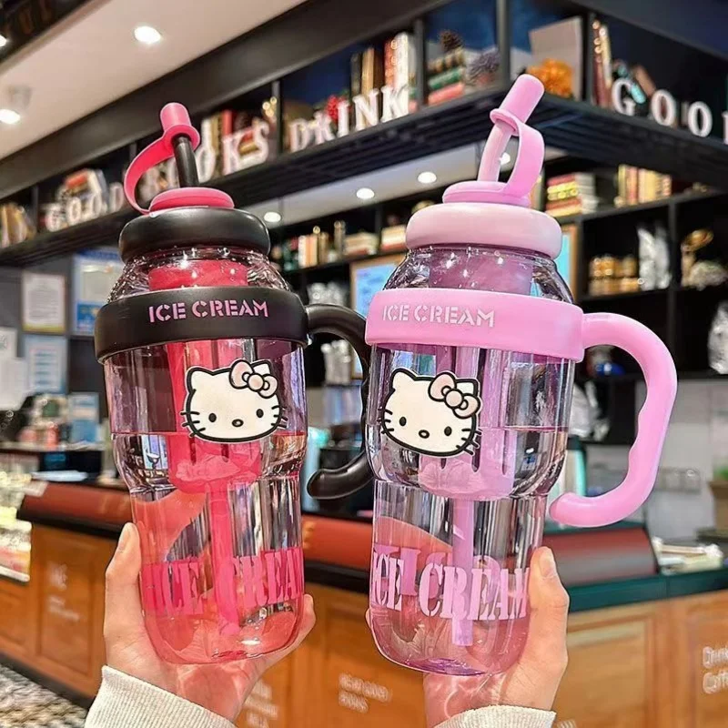 

Новинка 1300 мл Sanrio чашка для воды Hello Kitty аниме соломенная чашка мультяшный милый большой объем для активного отдыха портативный разделение чая