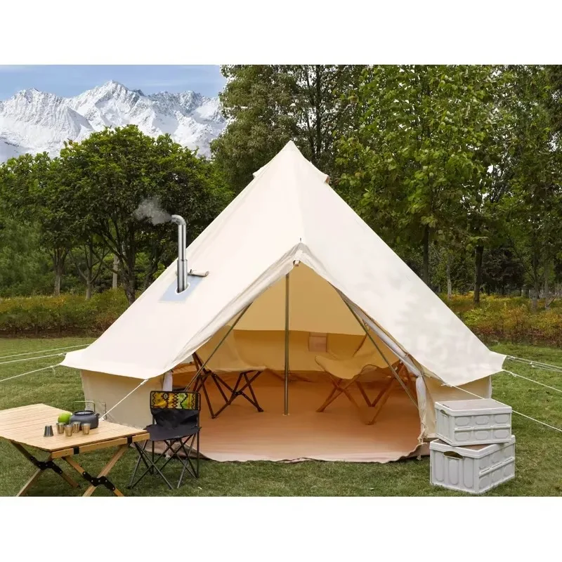 

Tourle 4-Season Waterproof Cotton Canvas Family Camp Bell Tent Hunting Wall Yurt Tent