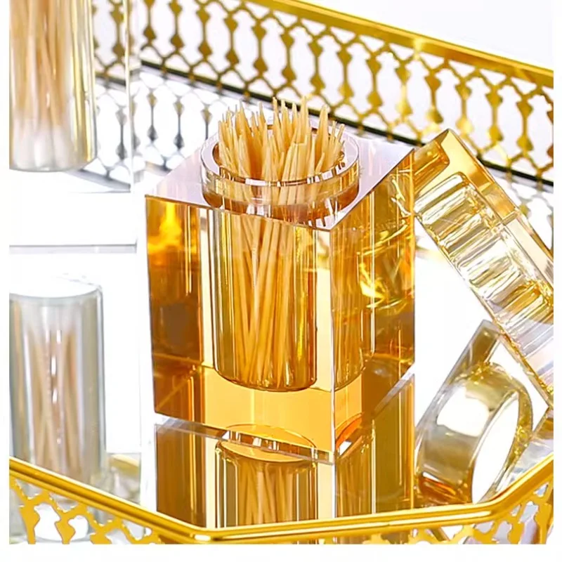 Clear Crystal Glass Toothpick Box Household Square Storage Jar Cotton Swab Household Luxury Cotton Swab Box Glass Jar Container