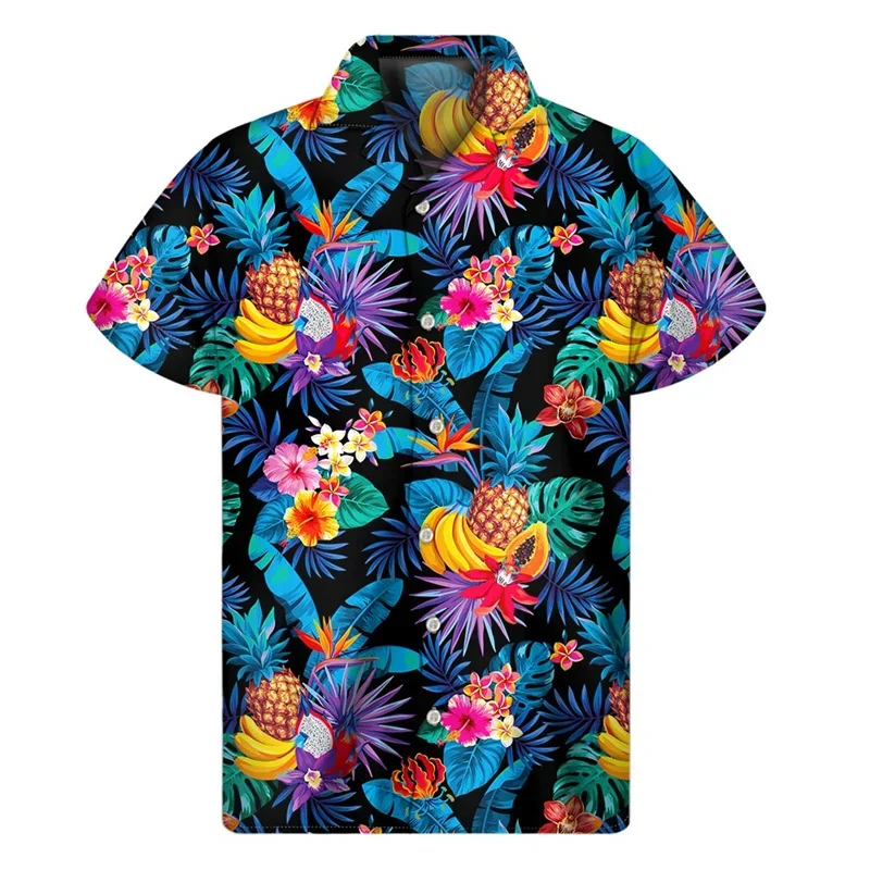 Hot Selling Tropical Plant Hawaiian Shirt Men's 3D Printed Beach Button Shirt Summer Short Sleeved T-shirt Street Collar Aloha