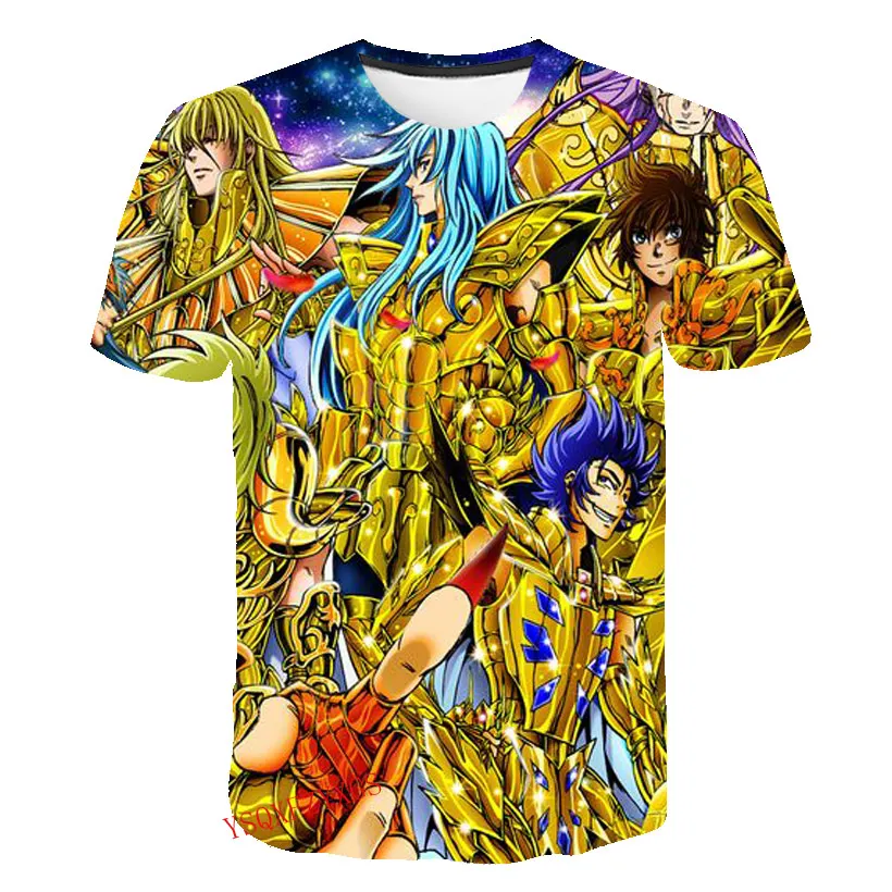 Summer Gold Saint Fighter New 3D Harajuku Print HD Men\'s Round Neck Short Sleeve Children\'s Fashion Cartoon T-shirt Casual Top