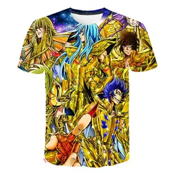 Summer Gold Saint Fighter New 3D Harajuku Print HD Men's Round Neck Short Sleeve Children's Fashion Cartoon T-shirt Casual Top