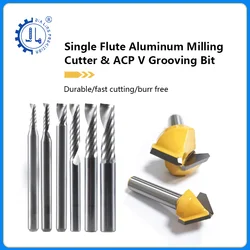 Single Flute End Mill for Aluminum Two Kinds of Products 3D V Groove Engraving Carving ACP Bit for Woodworking Router Bits