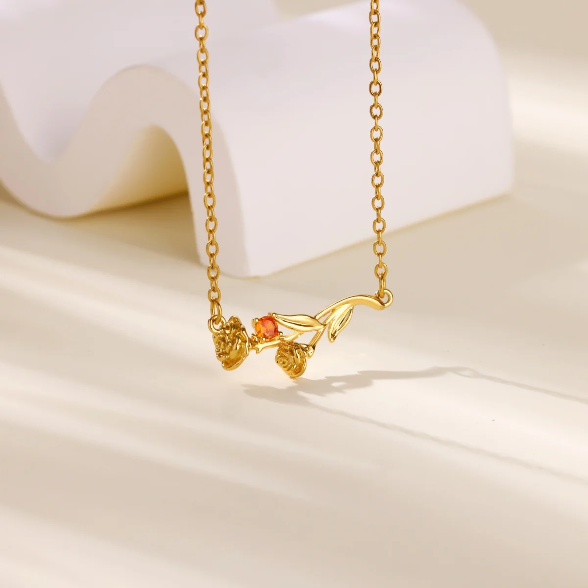 Sweet 12-Month Flower Pendant Necklaces Gold Color Stainless Steel Flower Zirconia Party Jewelry Necklace Gift Free Shipping