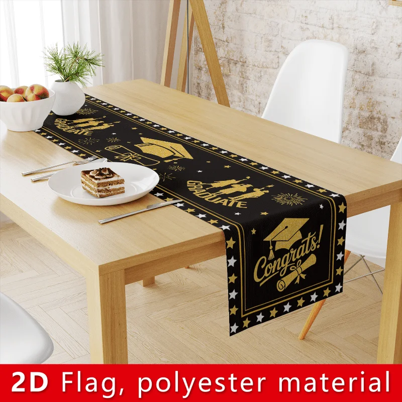2D Flat Banner, 1pc Graduation Season Table Runner in Black And Golden, Decoration Banner for The 2026 Graduating Class