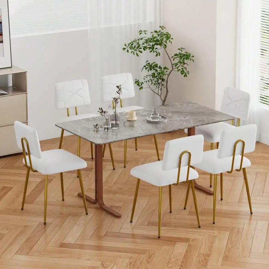 Dining Chairs Set Of 6, Modern Upholstered Dining Room Chairs With PU Leather Padded Seat, Armless Kitchen Chairs With Curved Ba